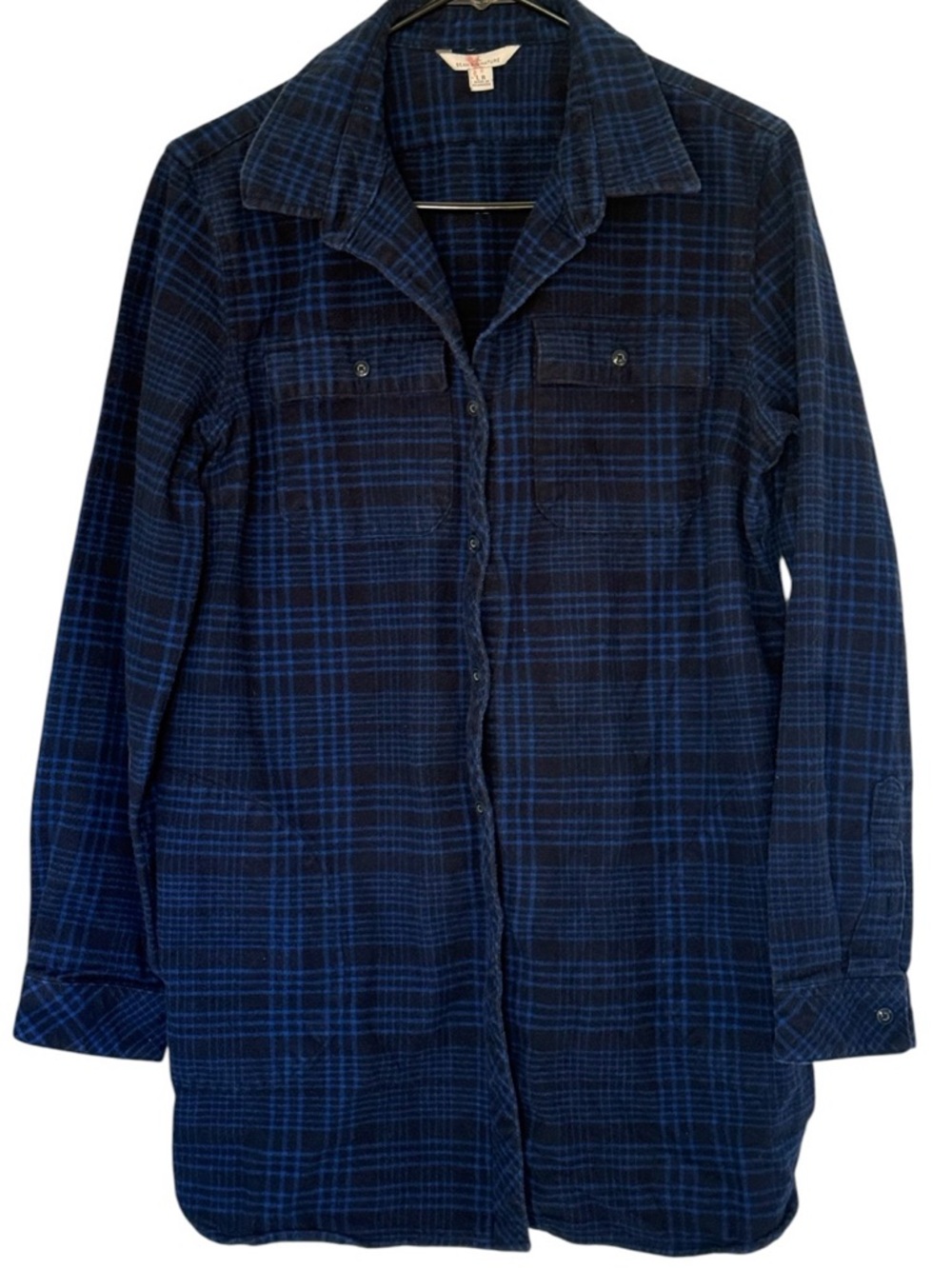 LL Bean Signature Vintage Button Down Blue Plaid Long Flannel Shirt szLR